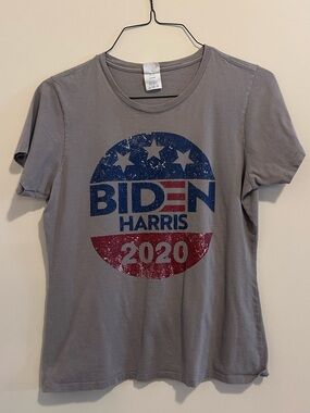 Biden Harris 2020 Graphic Tee - Gray with Red & Blue Print